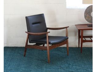 Vintage Danish Modern Lounge Chair with Black Leather Seat