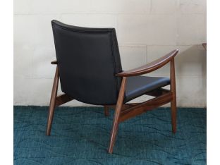 Vintage Danish Modern Lounge Chair with Black Leather Seat