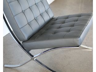 Gray Leather Barcelona Style Lounge Chair