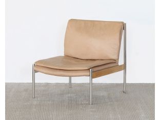 Buff Leather Lounge Chair W/ Steel And Ash Accents