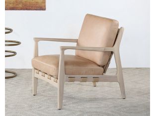 Whitewashed Ash Lounge Chair W/Tan Leather Seat