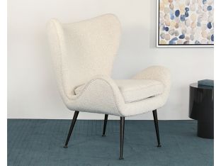 Cream Boucle Wing Chair With Iron Legs