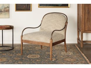 Burnished Brass and Stone Boucle Lounge Chair