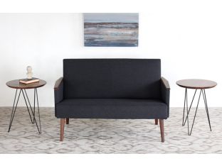 Gray Wool Loveseat with American Walnut Arms and Legs