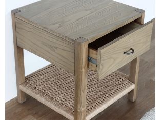 Danish Style Ash End Table w/ Woven Shelf