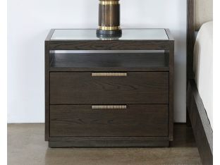 Sable Brown Oak 2 Drawer Nightstand With Brass Pulls