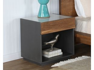 Dark Grey Lacquered Nightstand With Oak Drawer 