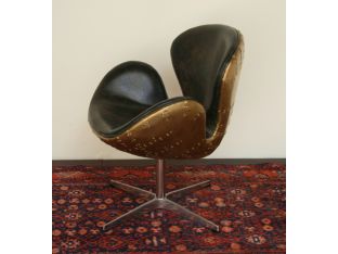 Distressed Brown Leather Desk Chair with Riveted Brass