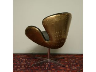 Distressed Brown Leather Desk Chair with Riveted Brass