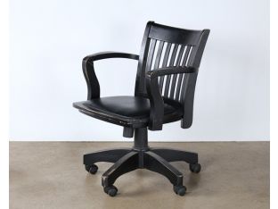 Black Wooden Rolling Desk Chair with Arms