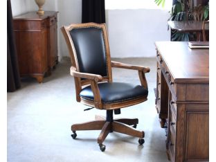 Wood Frame Black Leather Rolling Office Chair