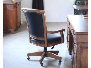 Wood Frame Black Leather Rolling Office Chair