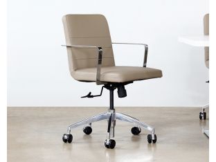 Taupe Leather & Chrome Conference Chair On Casters