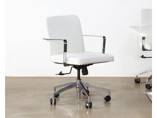 White Leather & Chrome Conference Chair On Casters