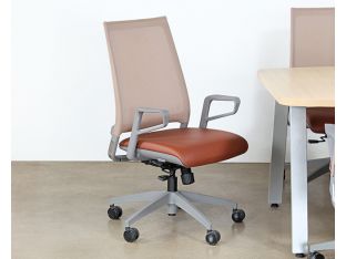 Dove Grey Conference Chair With Saddle Brown Seat