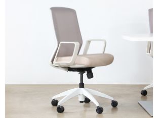 White Conference Chair With Upholstered Sand Seat