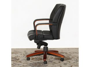 Black Leather Conference Chair With Wood Base