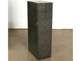 Vintage 5 Drawer Green Office File Cabinet