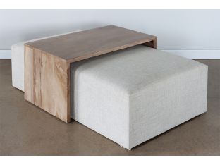 Linen Ottoman With Ash Tray Table (2 Piece)