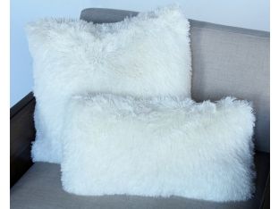 Set of 2 Arctic White Lynx Faux Fur Pillows