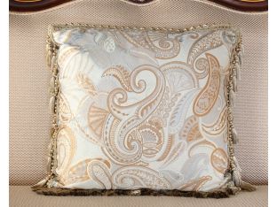 Pale Blue Paisley Pillow with Gold Tassel Fringe