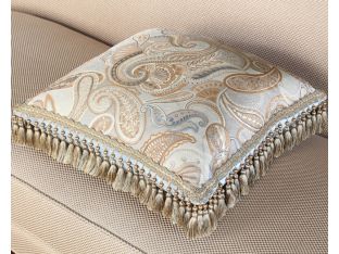 Pale Blue Paisley Pillow with Gold Tassel Fringe
