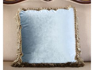 Pale Blue Velvet Pillow with Gold Tassel Fringe