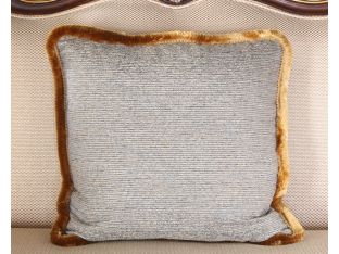 Textured Blue Gray Pillow with Brown Fringe