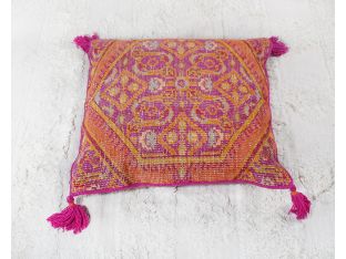 Fuchsia & Saffron Floor Pillow With Tassels