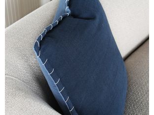 Navy Linen Pillow With Stitched Edge