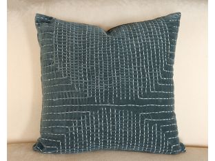 Slate & Cream Stitch Pillow With Abstract Pattern