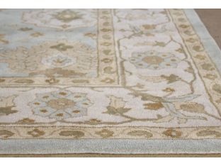 9' x 12' Traditional Indian Sky Blue and Antique White Hand-tufted Wool Rug