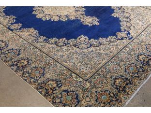 12' x 9' Hand Knotted Vintage Persian Kirman Blue Wool Area Rug