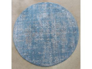 7' 7" Round Blue And Taupe Power Loomed Rug