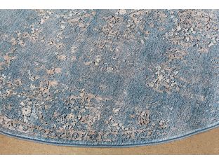 7' 7" Round Blue And Taupe Power Loomed Rug