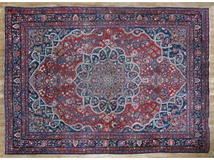 9'3" X 11'6" Red And Blue Vintage Persian Rug