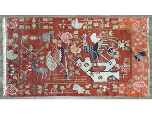 4'8" X 8' Antique Samarkand Pictorial Rug