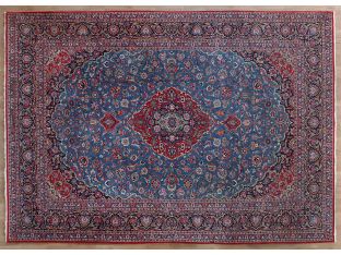 Blue & Red Kashan Woven Rug 9'8" X 13'2"