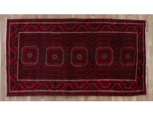 3 X 6 Red Square Pattern Persian Rug