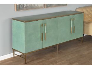 Wrapped Green Leather & Brass Sideboard