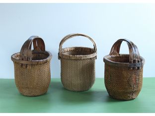 Set Of 3 Antique Chinese Fisherman's Baskets