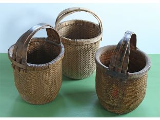 Set Of 3 Antique Chinese Fisherman's Baskets