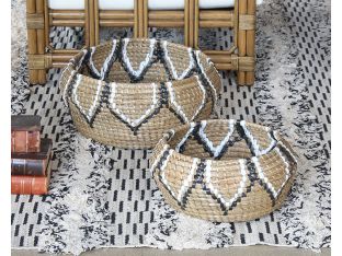 Set Of 2 Raffia Nesting Baskets W/Tribal Pattern