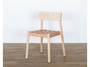 Solid Ash Side Chair With Woven Tan Leather Seat