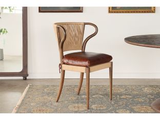 Rush and Oak Side Chair with Mahogany Leather Seat