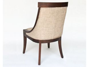 Textured Linen Side Chair with Dark Brown Wood Frame