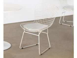 Bertoia Style White Wire Side Chair with White Seat Cushion
