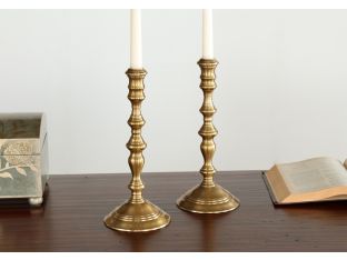 Pair of Antique Brass Colonial Candle Holders