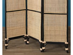 Black Rattan And Cane 3 Panel Screen