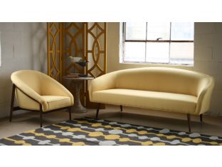 Yellow Woven Barrel Sofa with Walnut Legs